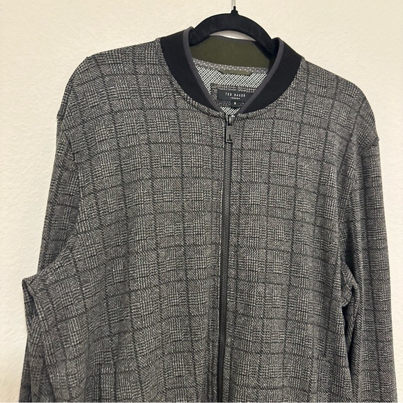 Ted Baker Footi Plaid Soft Knit Zip Up Sweater Jacket Black Gray Size 5, XL Men - Picture 3 of 8